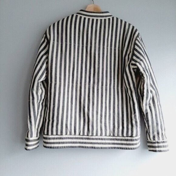 NUMPH - Anthro Womens Grey Striped Zip-Front Bomber Jacket Sz XS / S - Picture 8 of 13